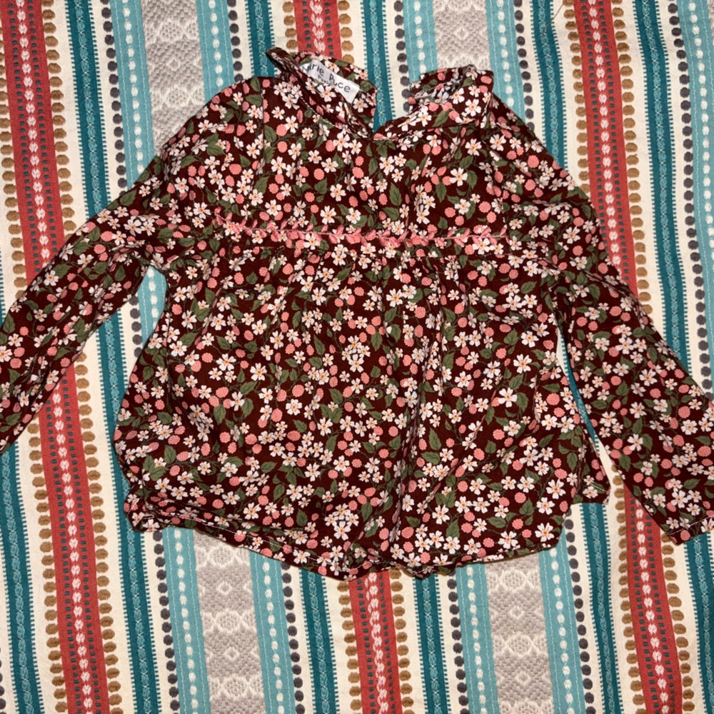 Marie Puce Paris Baby Floral Long Sleeve Blouse with Peter Pan Collar 18 mo